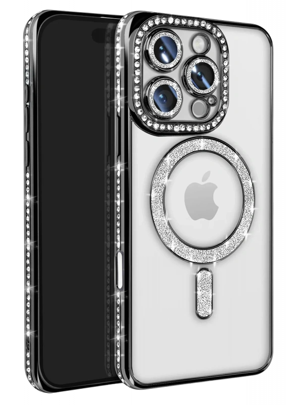 Newface Apple iPhone 16 Pro Max Kılıf Joke Simli Magneticsafe Kılıf - Siyah
