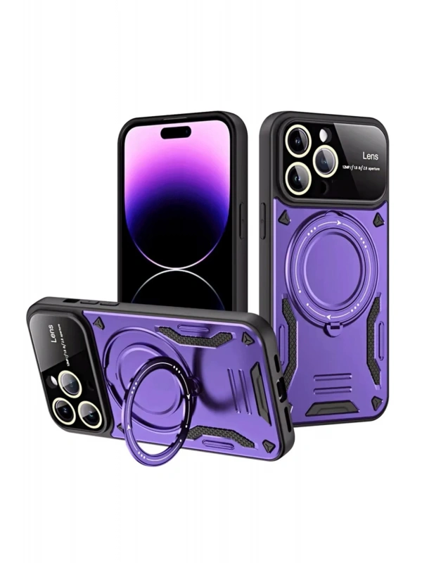 Newface Apple iPhone 16 Pro Max Kılıf Joy Lens Standlı Kapak - Mor