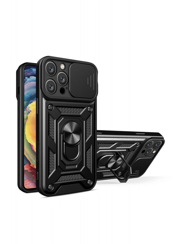 Newface Apple iPhone 16 Pro Max Kılıf Pars Lens Yüzüklü Silikon - Siyah