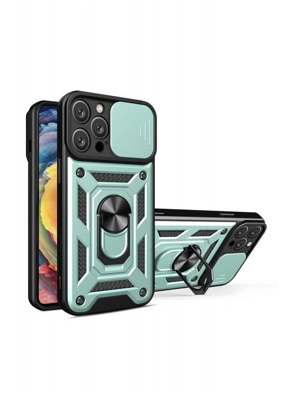 Newface Apple iPhone 16 Pro Max Kılıf Pars Lens Yüzüklü Silikon - Yeşil