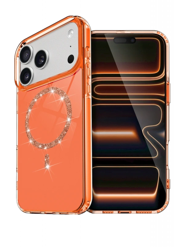 Newface Apple iPhone 17 Pro Max Live Diamond Magsafe Kapak - Turuncu