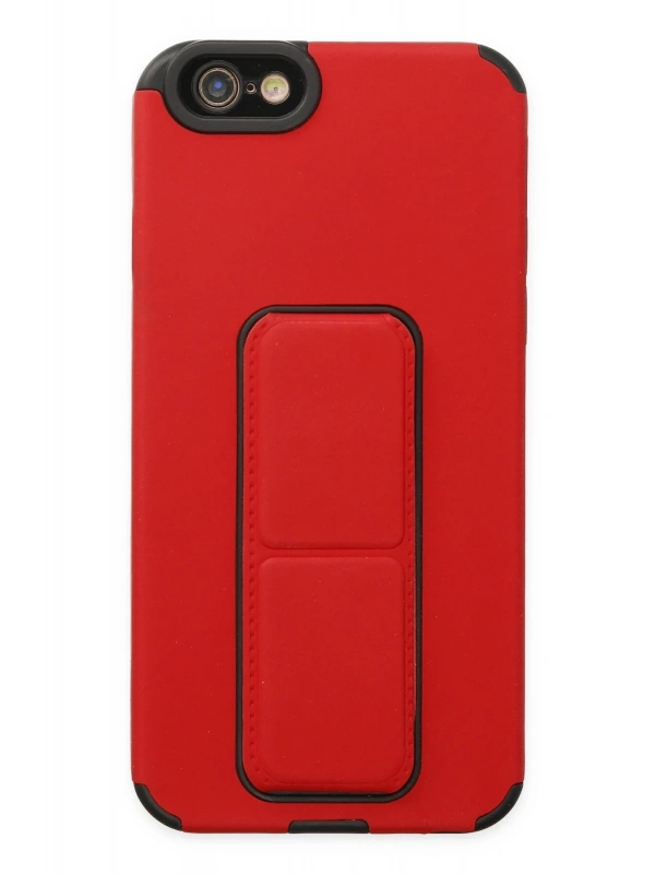 Newface Apple iPhone 6 Kılıf Mega Standlı Silikon - Kırmızı