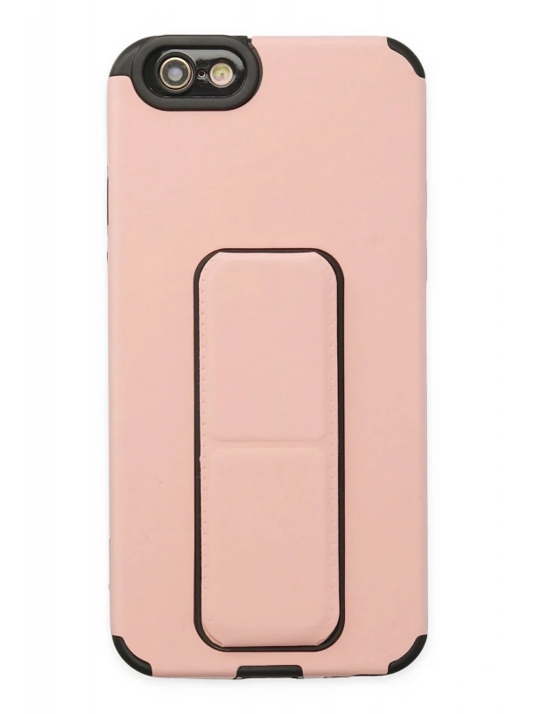Newface Apple iPhone 6 Kılıf Mega Standlı Silikon - Pudra