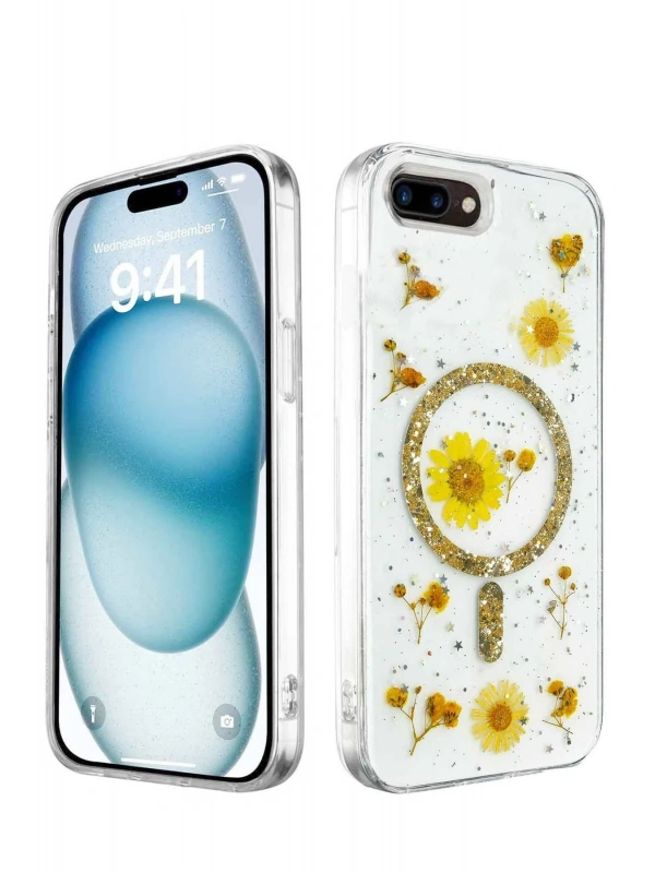 Newface Apple iPhone 7 Kılıf Daisy Simli Magsafe Kapak - Gold