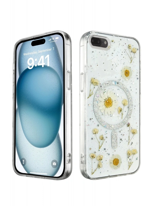 Newface Apple iPhone 7 Kılıf Daisy Simli Magsafe Kapak - Gümüş