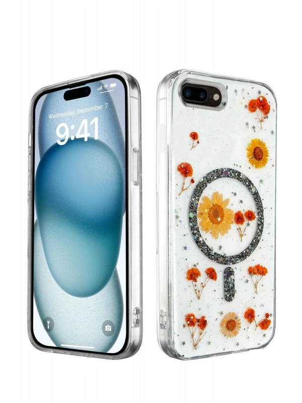 Newface Apple iPhone 7 Kılıf Daisy Simli Magsafe Kapak - Siyah