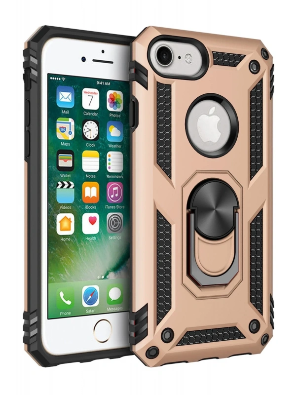Newface Apple iPhone 7 Kılıf Sofya Yüzüklü Silikon Kapak - Gold