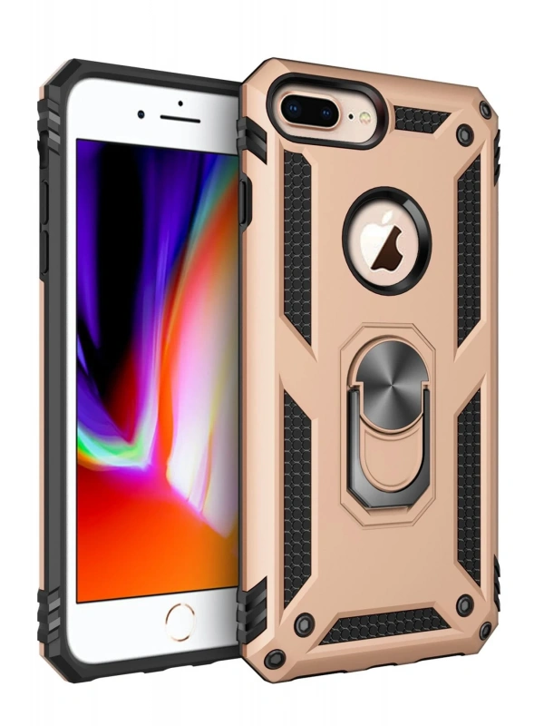Newface Apple iPhone 7 Plus Kılıf Sofya Yüzüklü Silikon Kapak - Gold