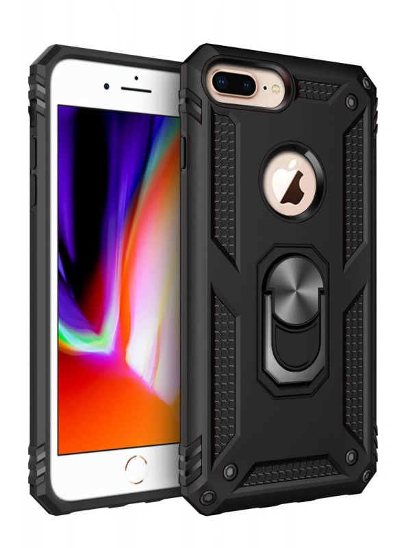Newface Apple iPhone 7 Plus Kılıf Sofya Yüzüklü Silikon Kapak - Siyah