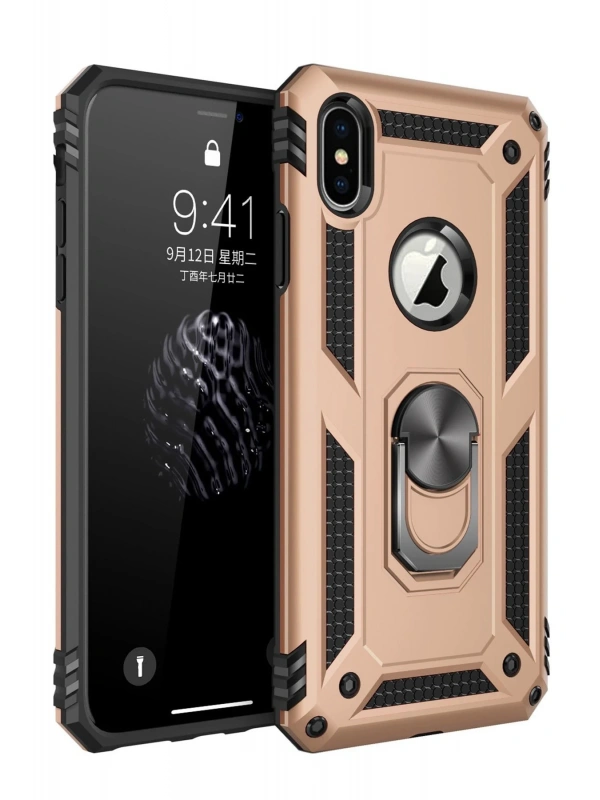 Newface Apple iPhone X Kılıf Sofya Yüzüklü Silikon Kapak - Gold