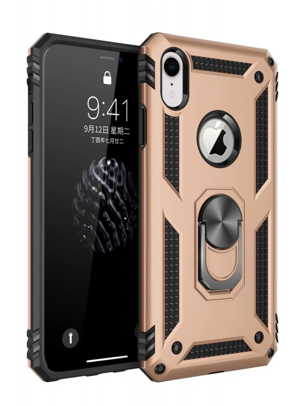 Newface Apple iPhone XR Kılıf Sofya Yüzüklü Silikon Kapak - Gold
