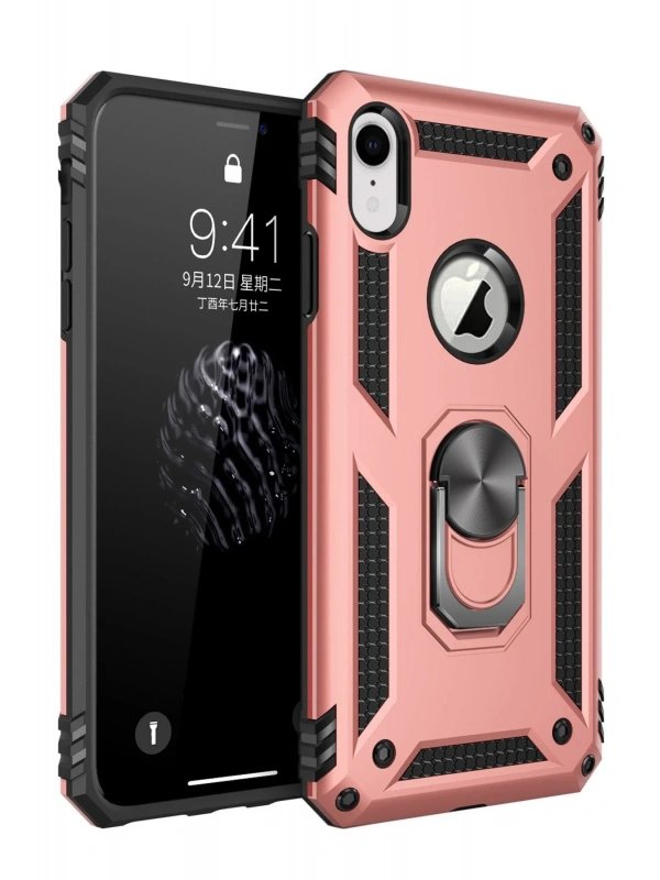 Newface Apple iPhone XR Kılıf Sofya Yüzüklü Silikon Kapak - Rose