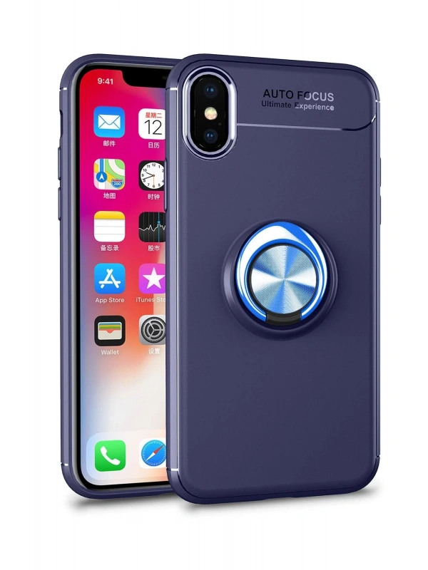 Newface Apple iPhone XS Max Kılıf Range Yüzüklü Silikon - Mavi