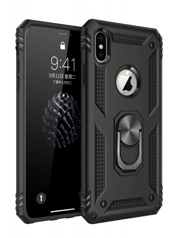Newface Apple iPhone XS Max Kılıf Sofya Yüzüklü Silikon Kapak - Siyah