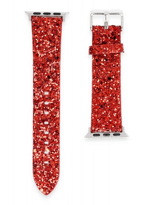 Newface Apple Watch 38mm Starry Taşlı Kordon - Kırmızı