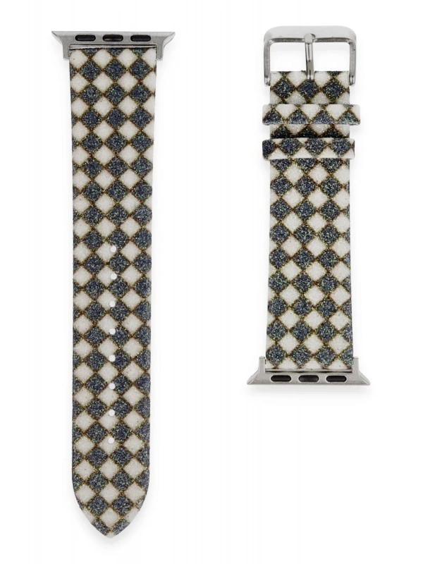 Newface Apple Watch 42mm Karo Motif Kordon - Siyah