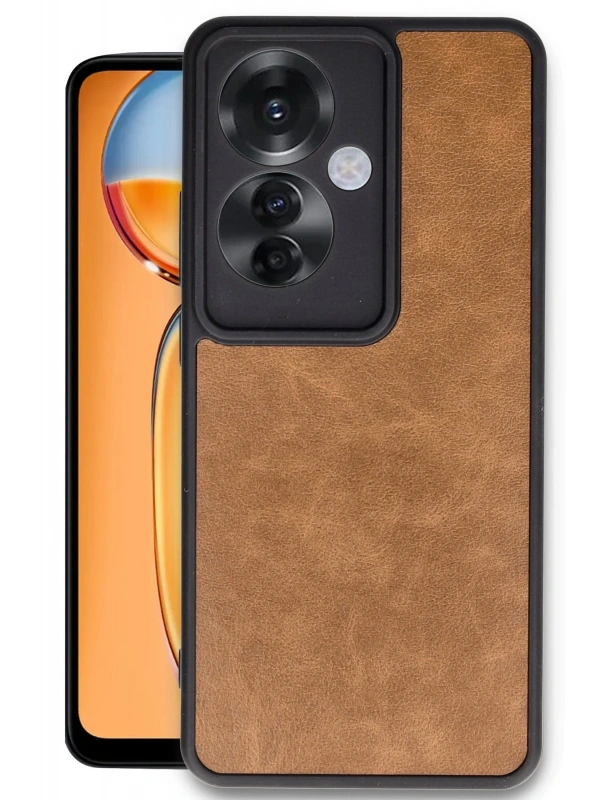 Newface Oppo Reno 11F Kılıf Aras Deri Kapak - Taba