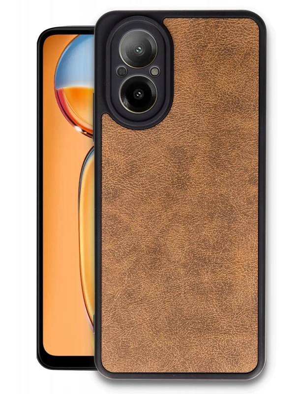 Newface Realme 12 Lite Kılıf Aras Deri Kapak - Taba
