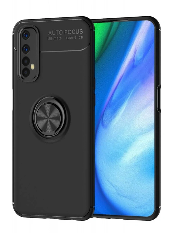 Newface Realme 7 Kılıf Range Yüzüklü Silikon - Siyah