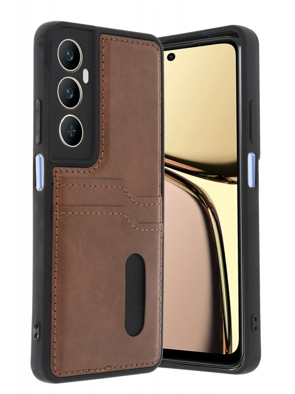 Newface Realme C65 Sara Kartvizitli Deri Kılıf - Taba