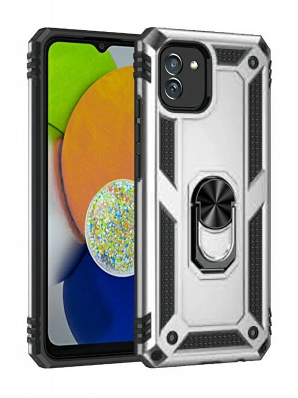 Newface Samsung Galaxy A03 Kılıf Sofya Yüzüklü Silikon Kapak - Gümüş