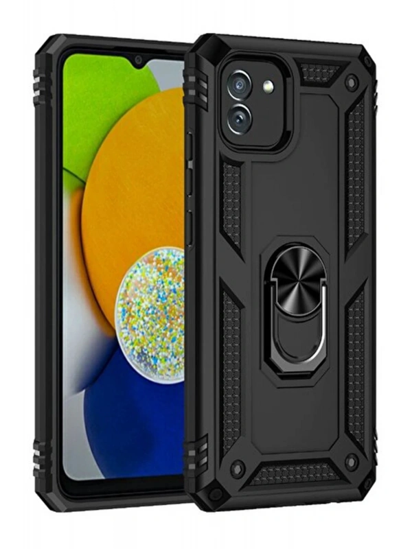 Newface Samsung Galaxy A03 Kılıf Sofya Yüzüklü Silikon Kapak - Siyah