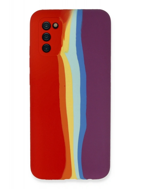 Newface Samsung Galaxy A03S Kılıf Ebruli Lansman Silikon - Kırmızı-Mor
