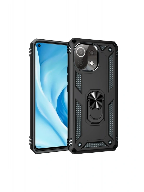 Newface Xiaomi Mİ 11 Lite Kılıf Sofya Yüzüklü Silikon Kapak - Siyah