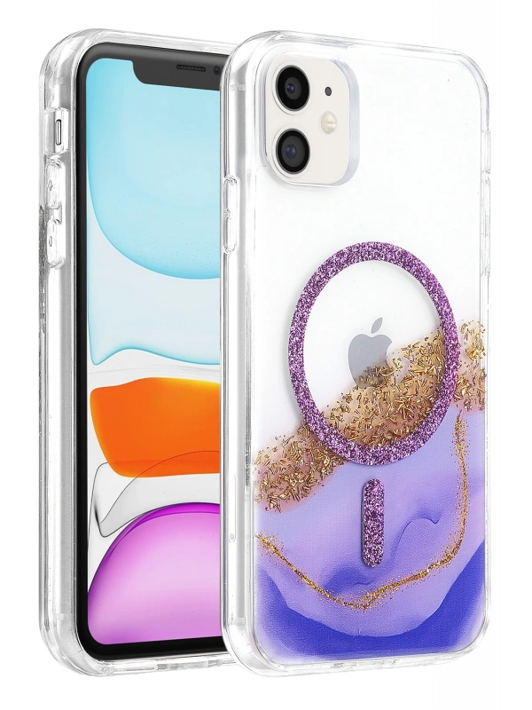 Onegif Apple iPhone 11 Lotus Simli Magsafe Kapak - Mor