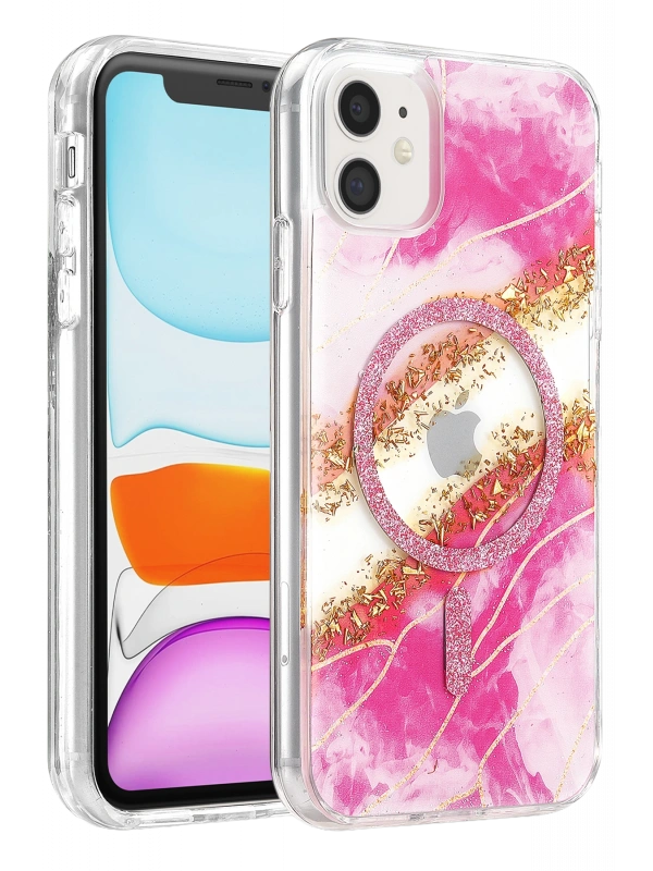 Onegif Apple iPhone 11 Lotus Simli Magsafe Kapak - Pembe