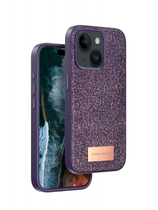 Onegif Apple iPhone 14 Bright Simli Kapak - Derin Mor