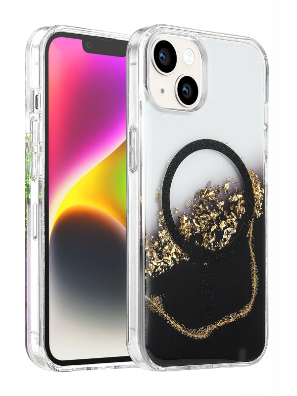 Onegif Apple iPhone 14 Lotus Simli Magsafe Kapak - Siyah