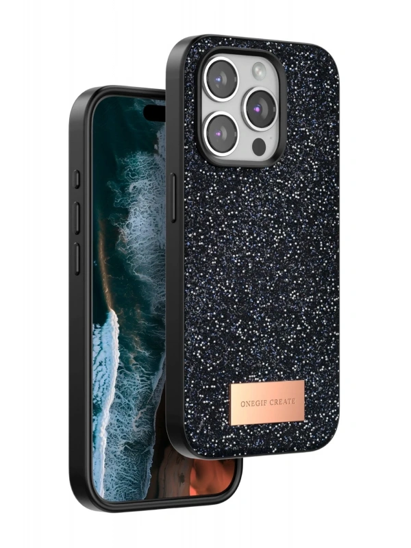 Onegif Apple iPhone 14 Pro Max Bright Simli Kapak - Siyah
