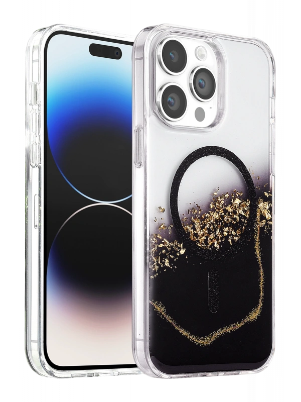 Onegif Apple iPhone 14 Pro Max Lotus Simli Magsafe Kapak - Siyah
