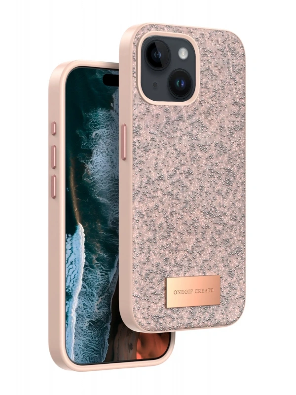 Onegif Apple iPhone 15 Bright Simli Kapak - Pembe