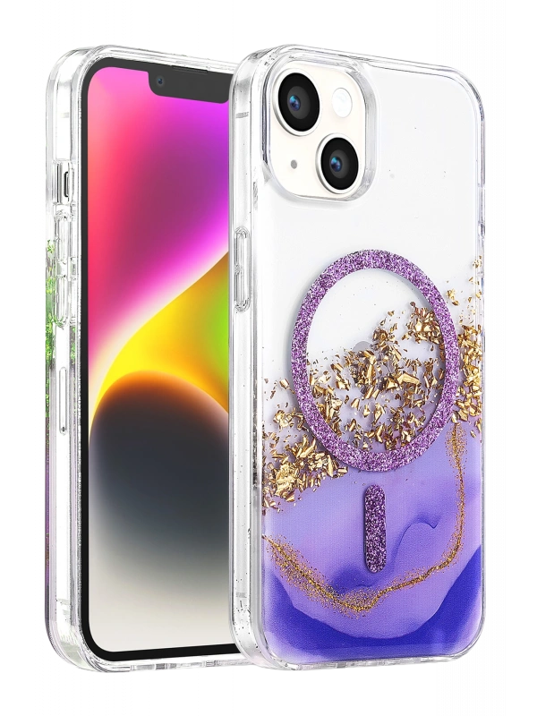 Onegif Apple iPhone 15 Lotus Simli Magsafe Kapak - Mor