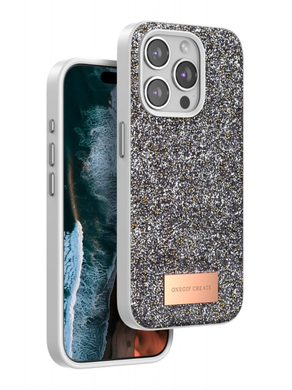 Onegif Apple iPhone 15 Pro Max Bright Simli Kapak - Gümüş
