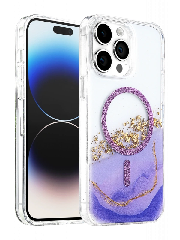 Onegif Apple iPhone 15 Pro Max Lotus Simli Magsafe Kapak - Mor