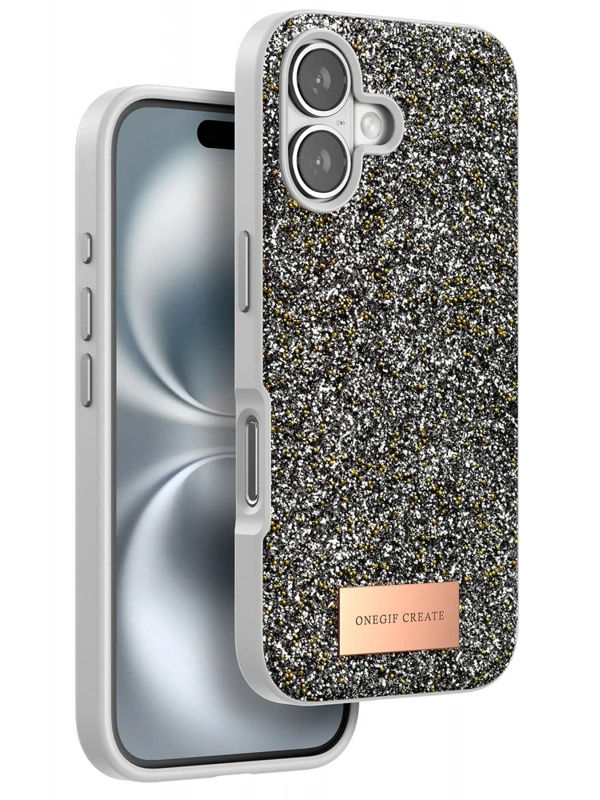 Onegif Apple iPhone 16 Bright Simli Kapak - Gümüş