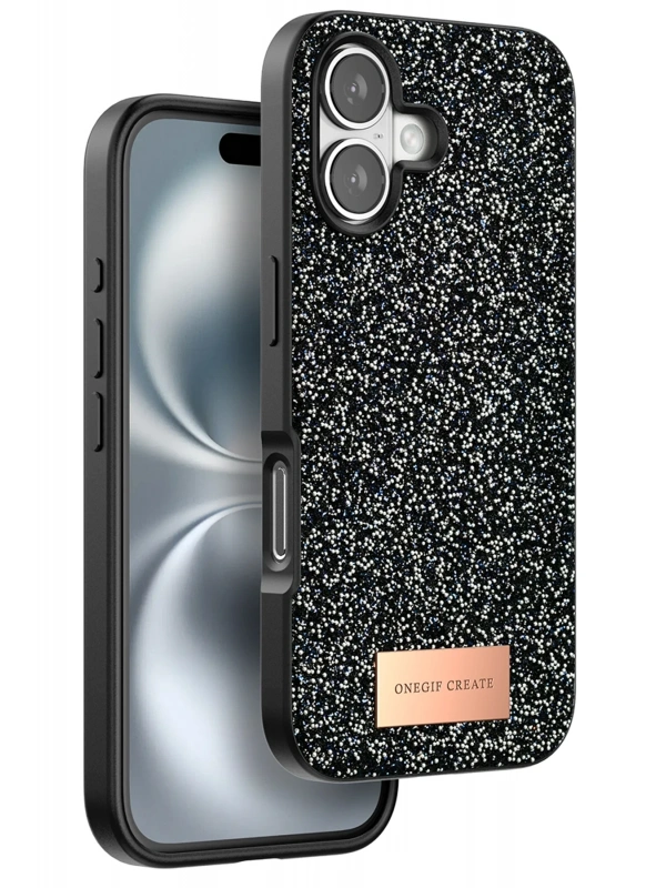 Onegif Apple iPhone 16 Bright Simli Kapak - Siyah