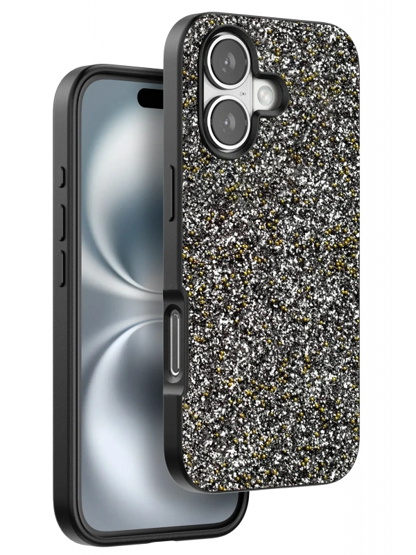 Onegif Apple iPhone 16 Plus Bright Simli Kapak - Gümüş