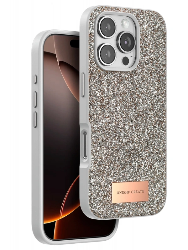 Onegif Apple iPhone 16 Pro Bright Simli Kapak - Çöl Titanyum