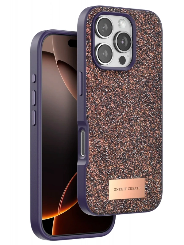 Onegif Apple iPhone 16 Pro Bright Simli Kapak - Derin Mor