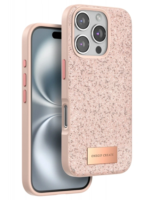 Onegif Apple iPhone 16 Pro Bright Simli Kapak - Pembe