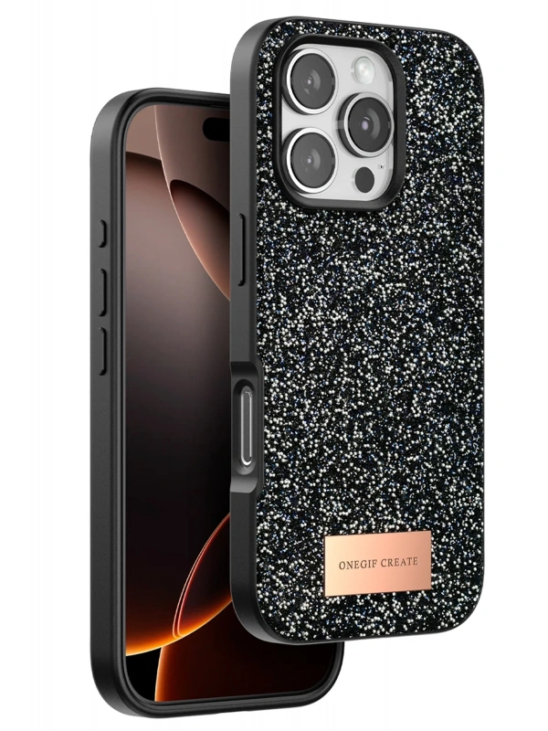 Onegif Apple iPhone 16 Pro Bright Simli Kapak - Siyah