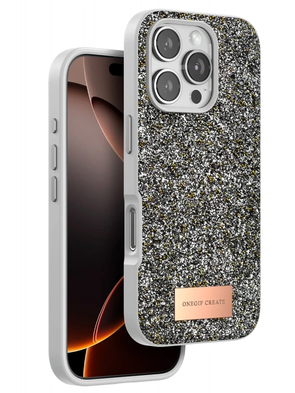 Onegif Apple iPhone 16 Pro Max Bright Simli Kapak - Gümüş