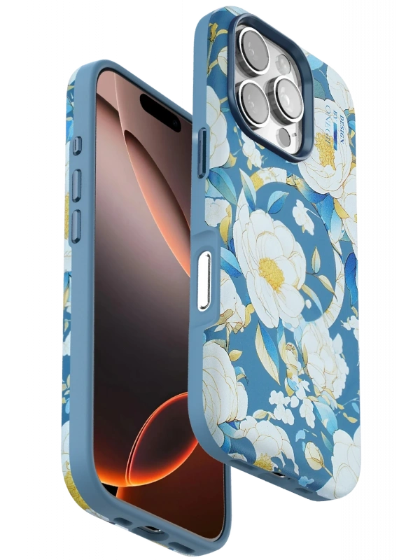 Onegif Apple iPhone 16 Pro Max Flower Series Magsafe Kapak - Mavi