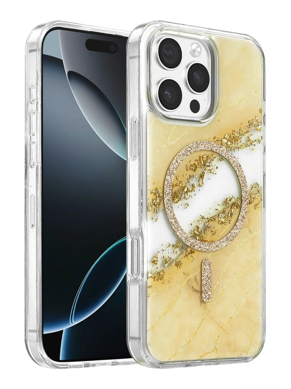 Onegif Apple iPhone 16 Pro Max Lotus Simli Magsafe Kapak - Gümüş