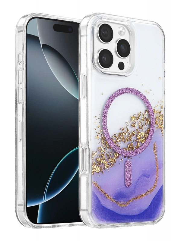 Onegif Apple iPhone 16 Pro Max Lotus Simli Magsafe Kapak - Mor