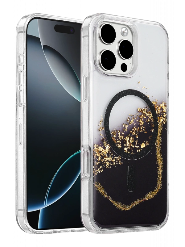 Onegif Apple iPhone 16 Pro Max Lotus Simli Magsafe Kapak - Siyah